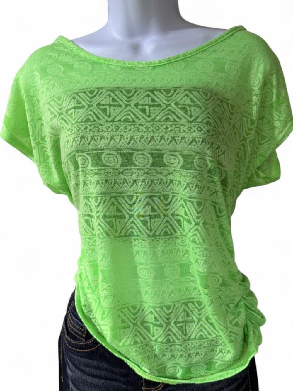 Love by Chesly Lime Green Paisley Sheer Blouse Size L NWOT